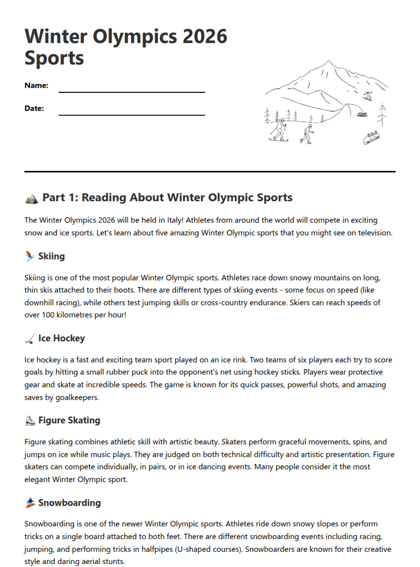 Winter Olympics 2026 Sports
