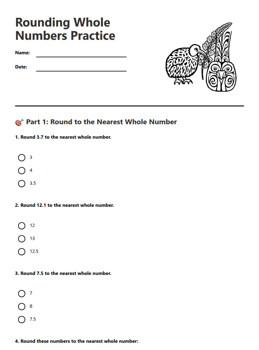 Rounding Whole Numbers Practice worksheet preview