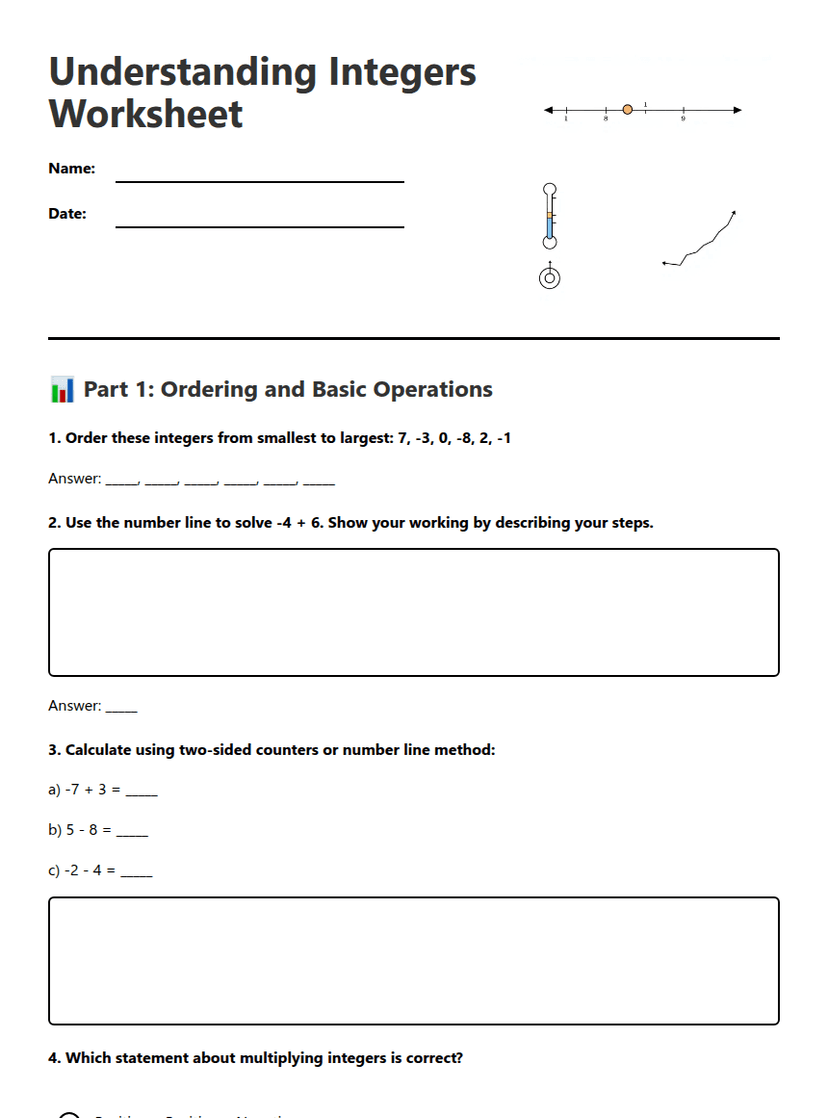 Understanding Integers Worksheet