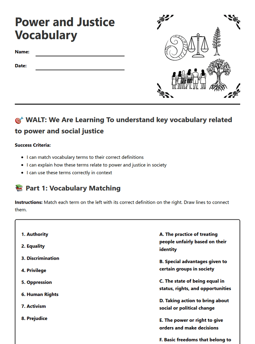 Power and Justice Vocabulary