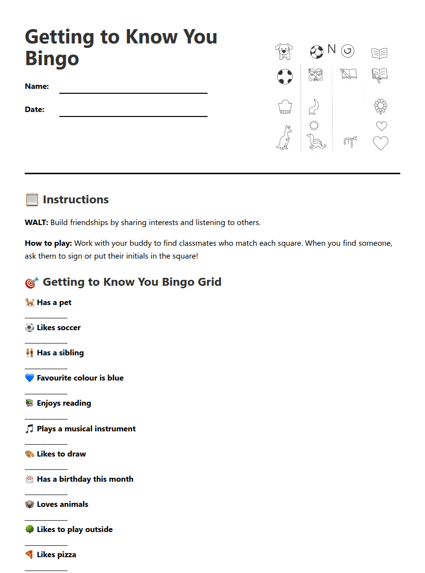 Getting to Know You worksheet preview
