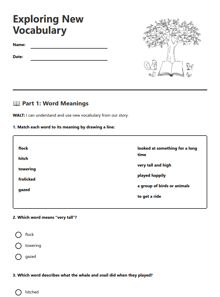 Exploring New Vocabulary worksheet preview
