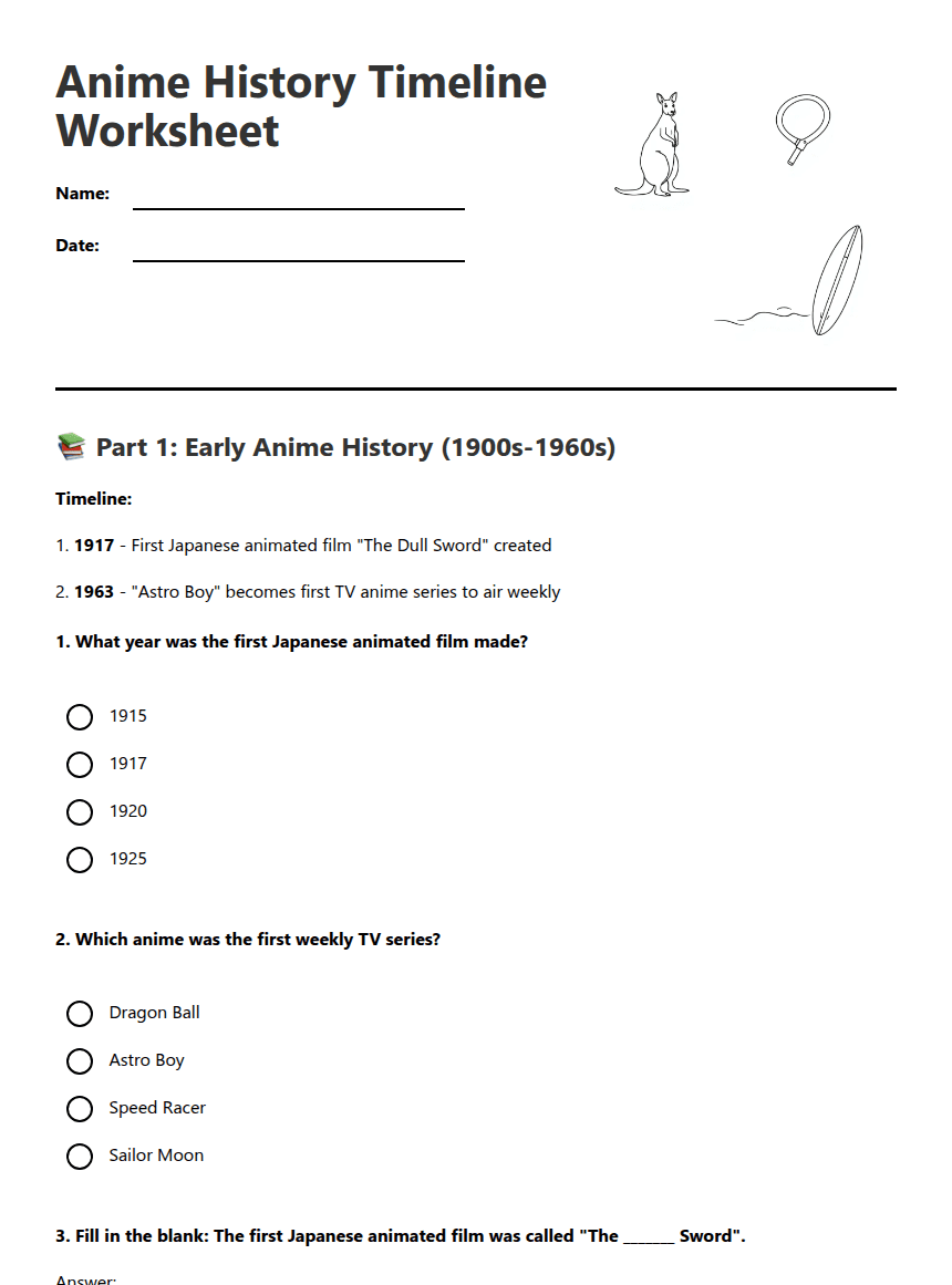 Anime History Timeline Worksheet worksheet preview