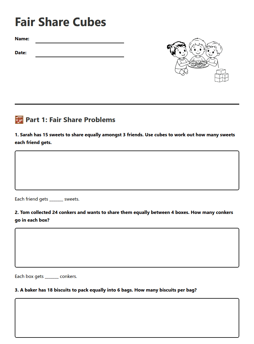 Fair Share Cubes worksheet preview