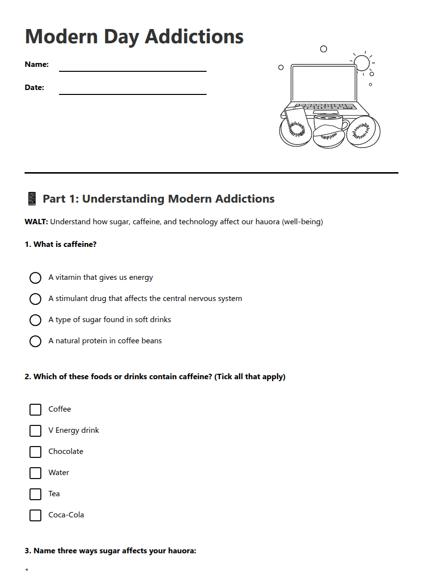 Modern Day Addictions worksheet preview