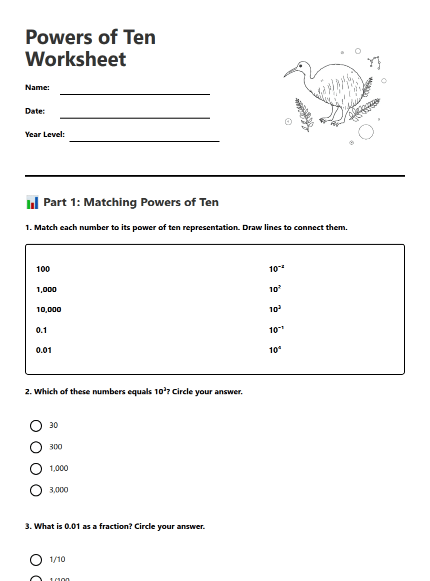 Powers of Ten Worksheet worksheet preview