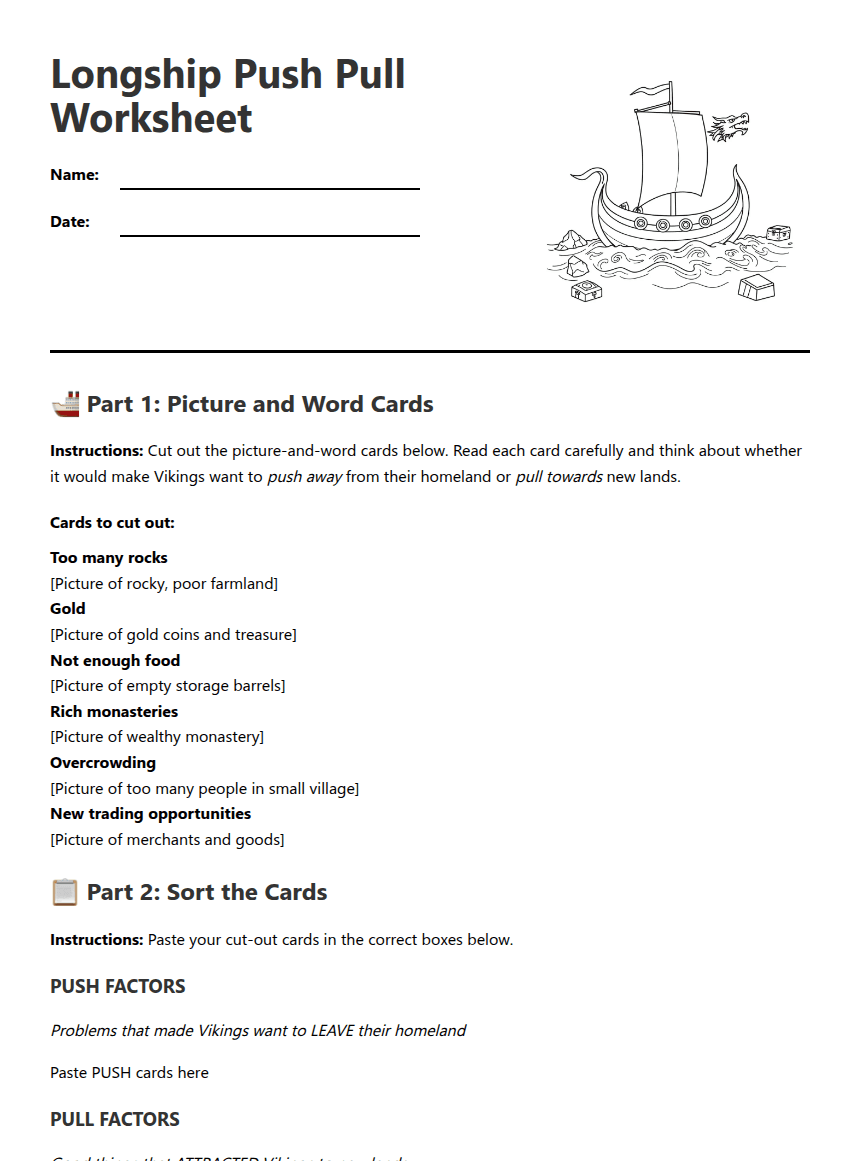 Longship Push Pull Worksheet worksheet preview