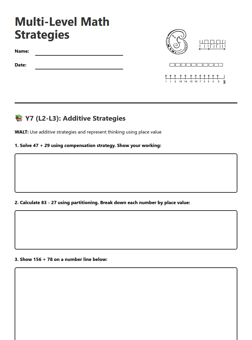 Multi-Level Math Strategies worksheet preview