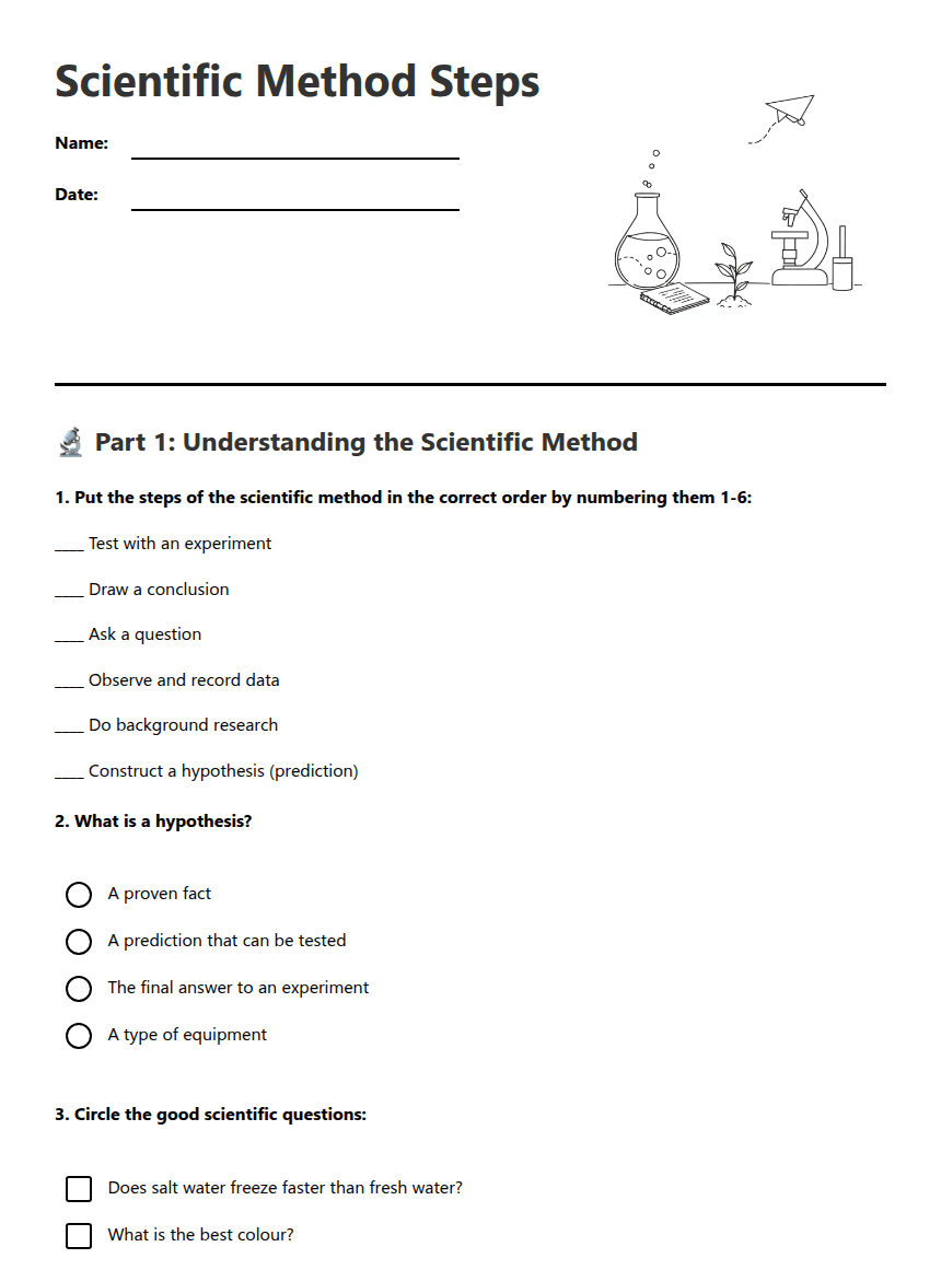 Scientific Method Steps worksheet preview