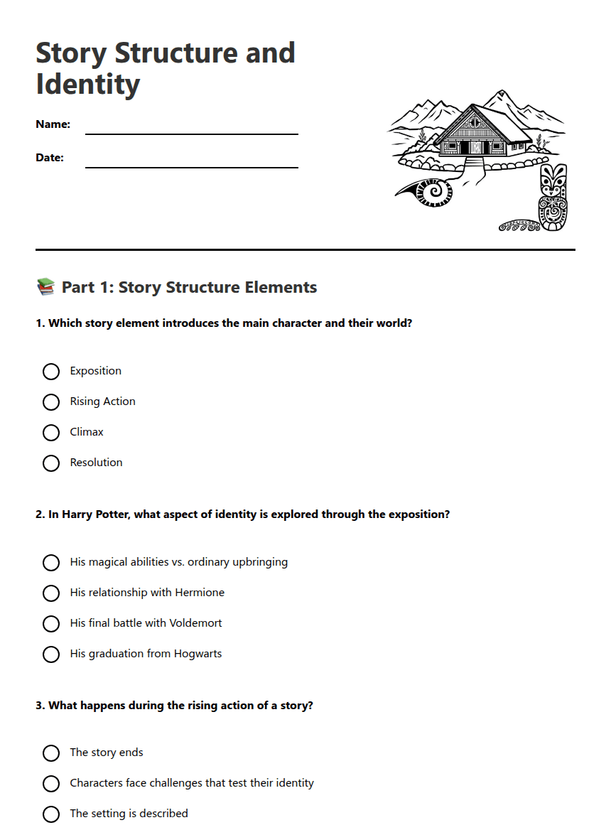 Story Structure and Identity worksheet preview