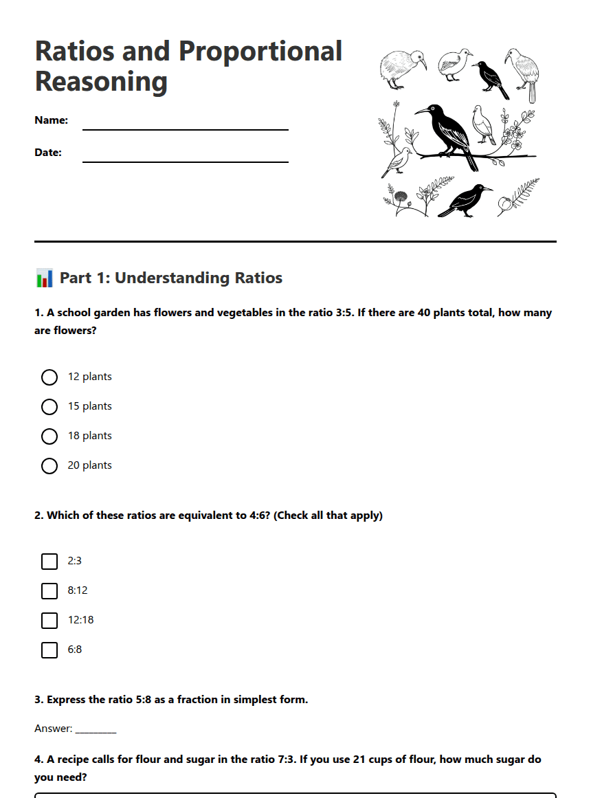 Ratios and Proportional Reasoning worksheet preview