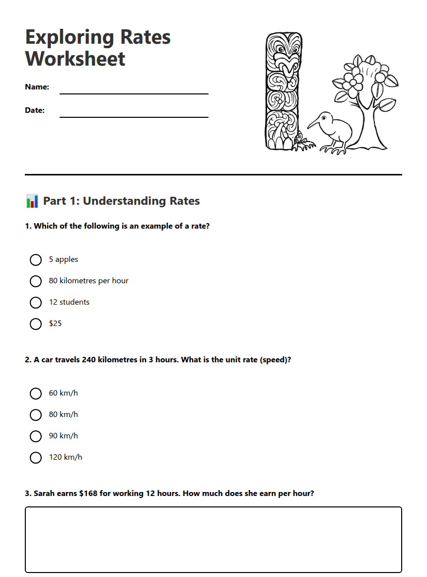 Exploring Rates Worksheet worksheet preview