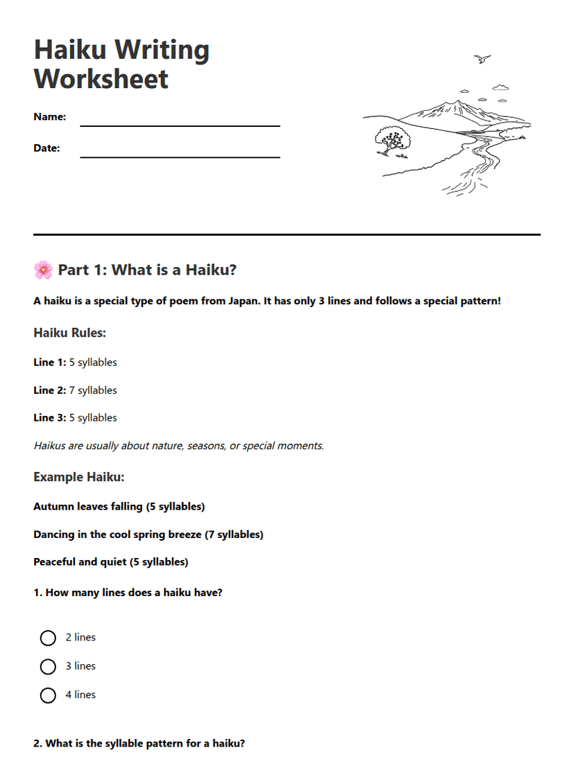 Haiku Writing Worksheet
