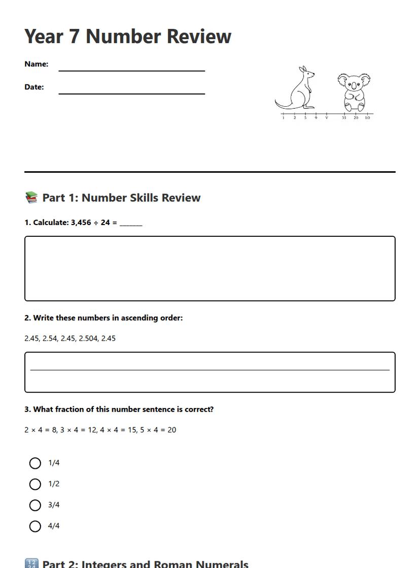 Year 7 Number Review