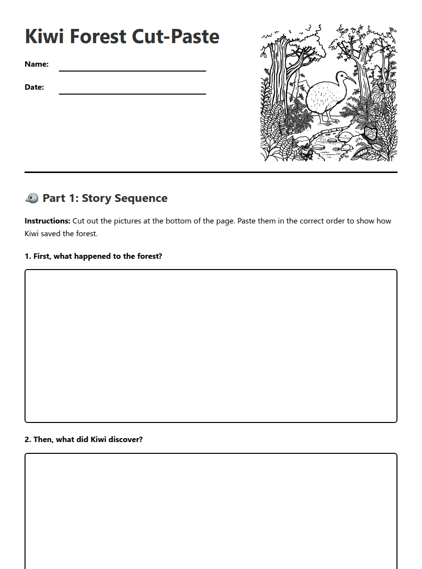 Kiwi Forest Cut-Paste worksheet preview