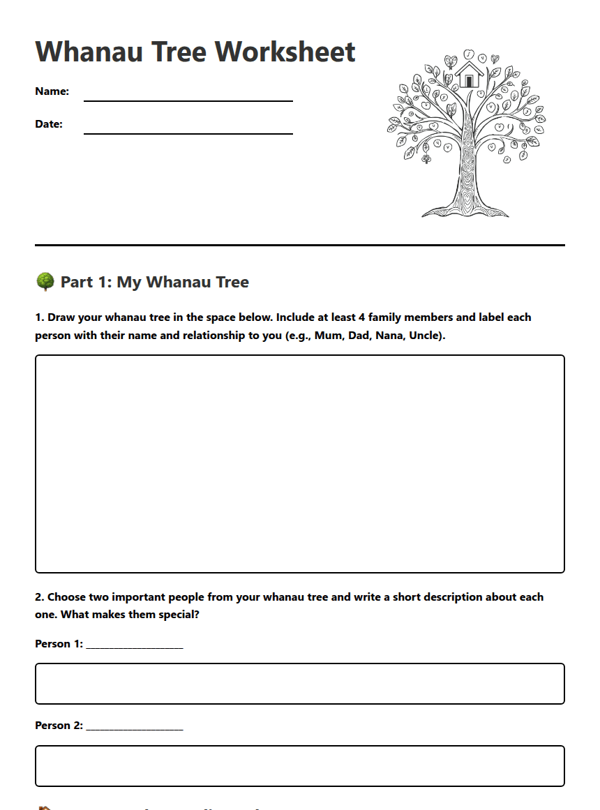 Whanau Tree Worksheet worksheet preview