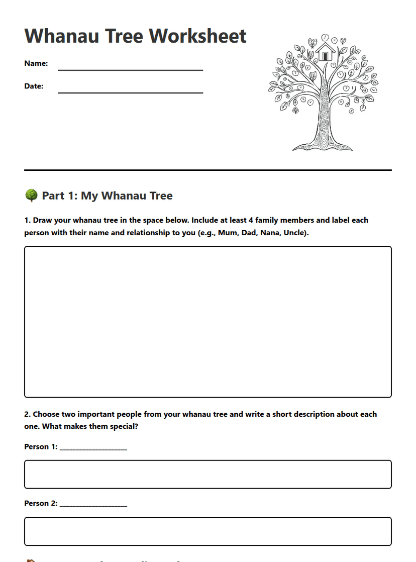 Whanau Tree Worksheet
