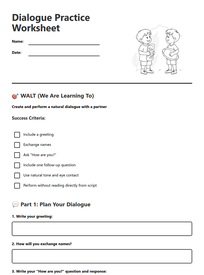 Dialogue Practice Worksheet