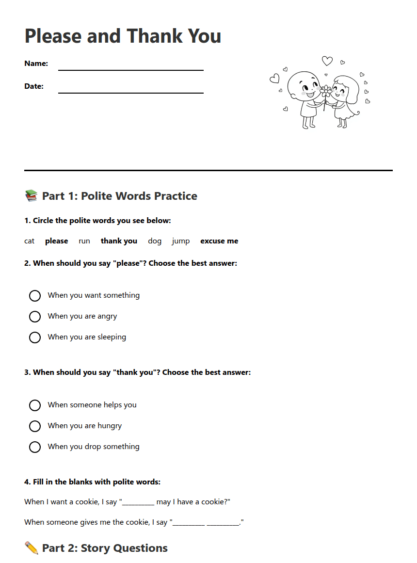 Please and Thank You worksheet preview