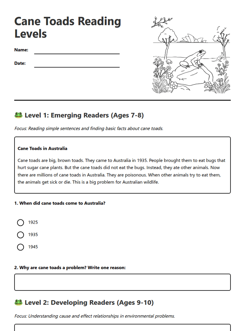 Cane Toads Reading Levels