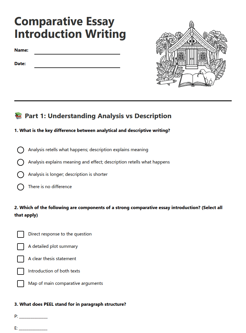 Comparative Essay Introduction Writing worksheet preview