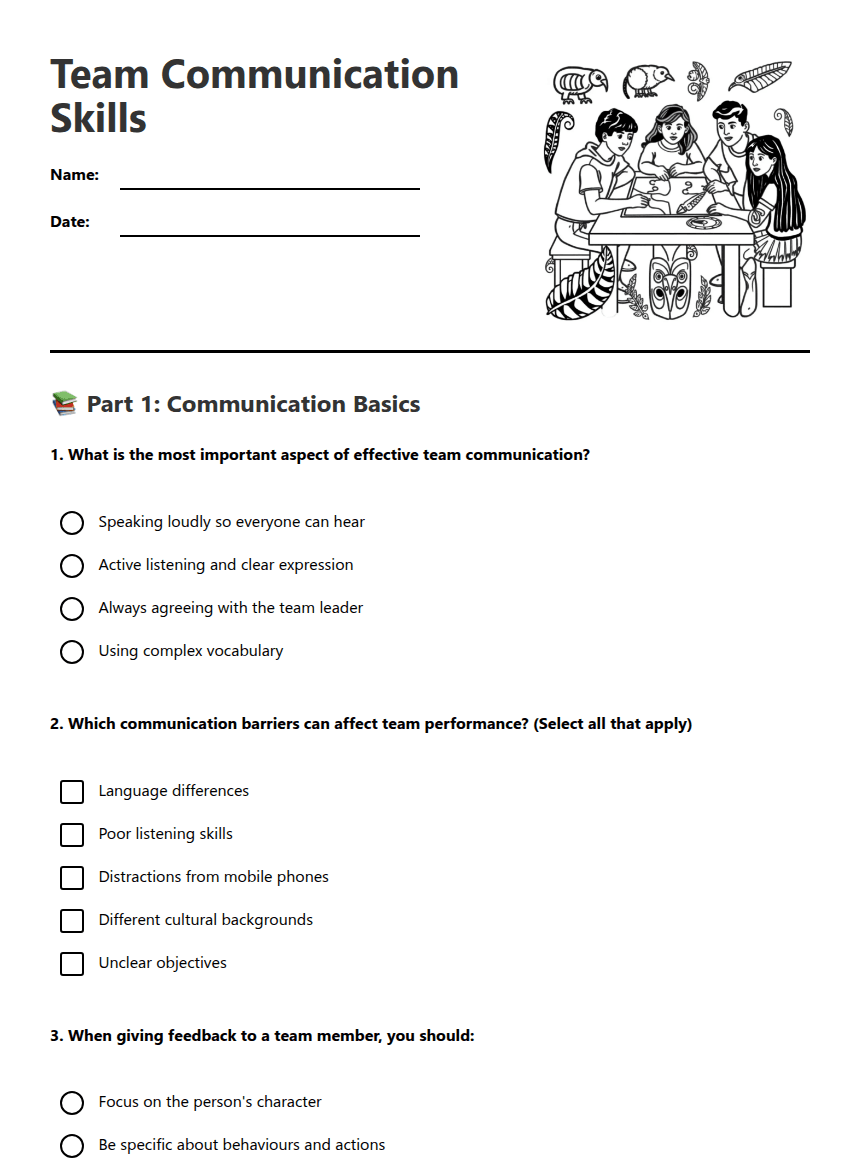 Team Communication Skills worksheet preview