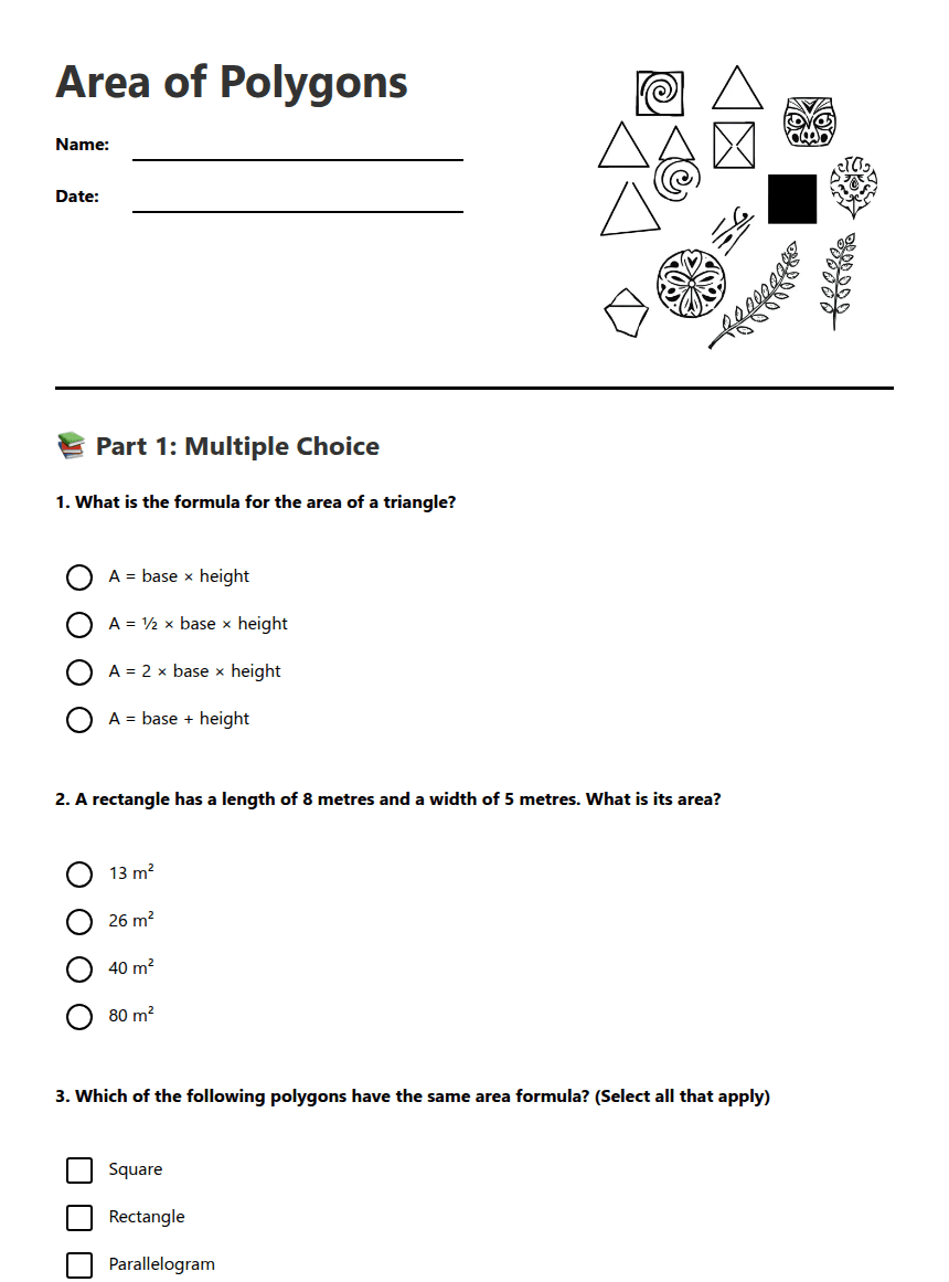 Area of Polygons worksheet preview