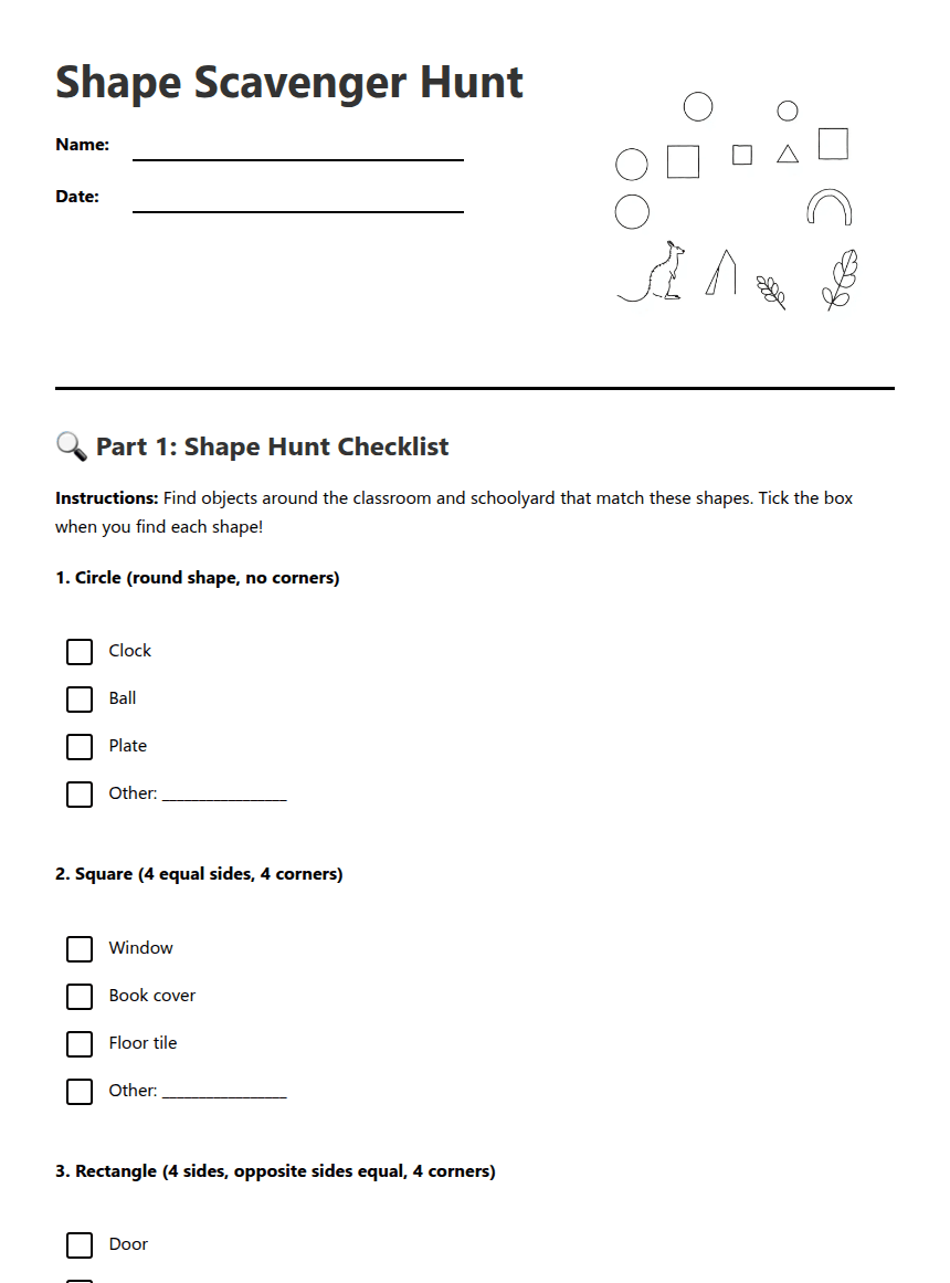 Shape Scavenger Hunt worksheet preview