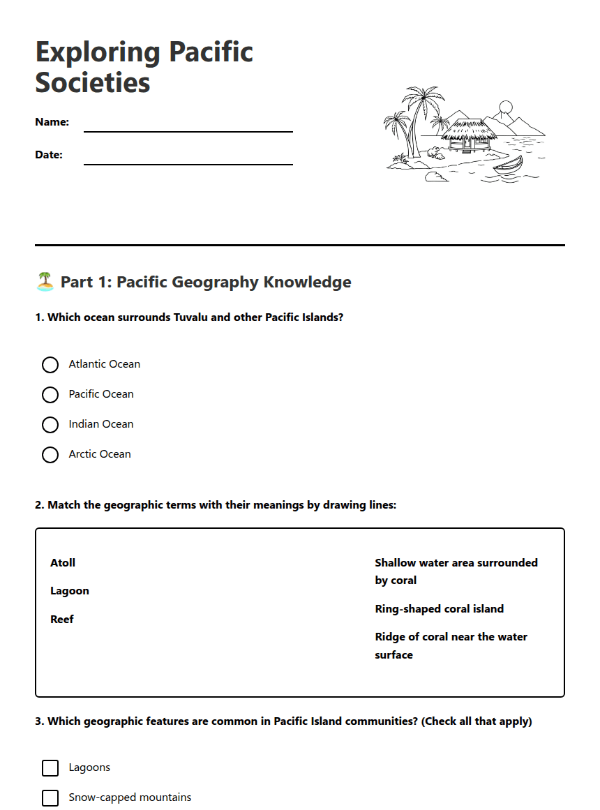 Exploring Pacific Societies worksheet preview