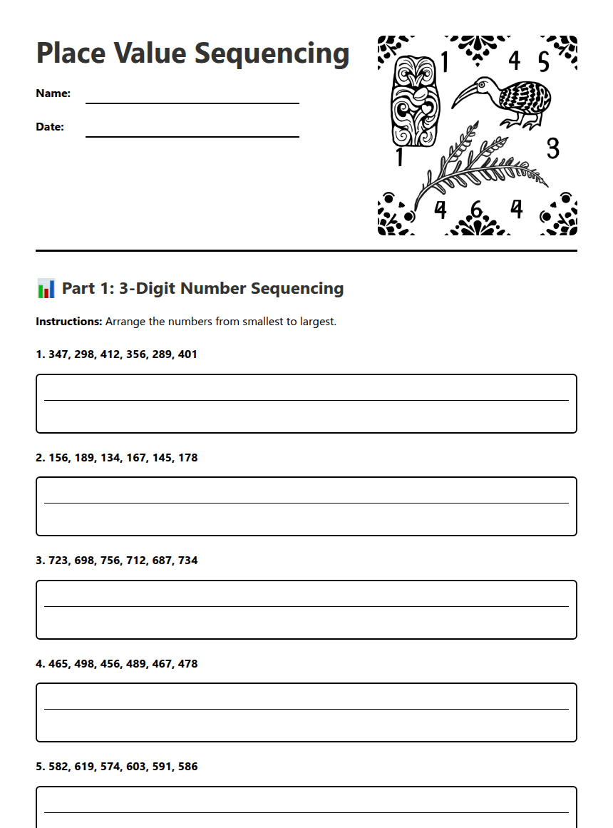 Place Value Sequencing worksheet preview