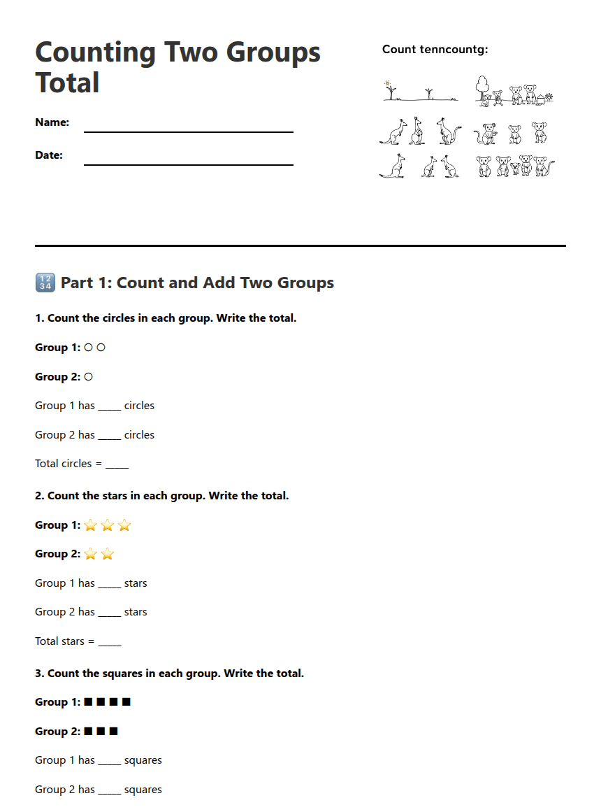 Counting Two Groups Total worksheet preview