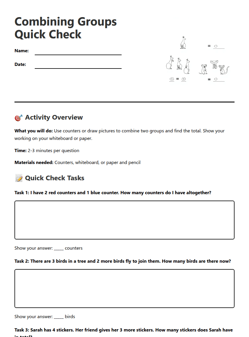 Combining Groups Quick Check worksheet preview