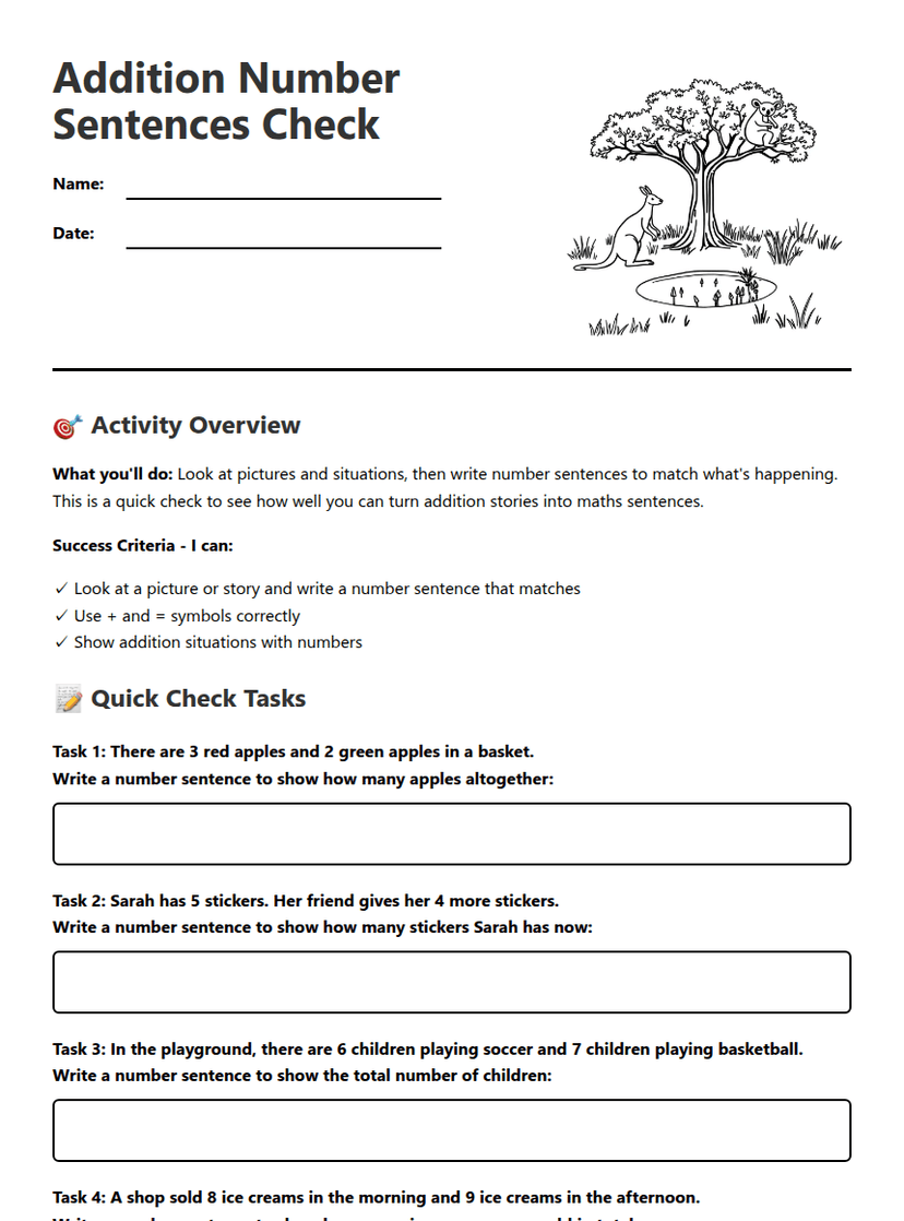 Addition Number Sentences Check