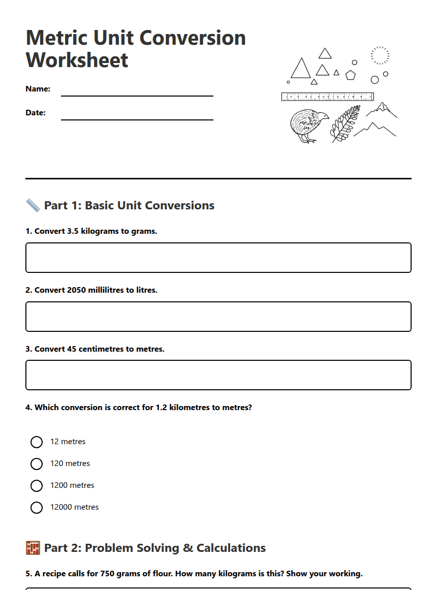 Metric Unit Conversion Worksheet worksheet preview