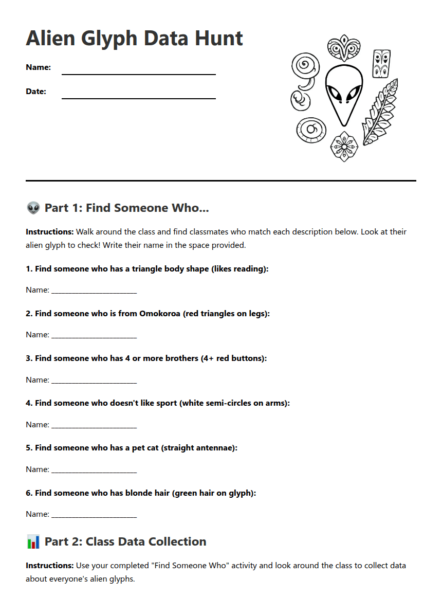 Alien Glyph Data Hunt worksheet preview
