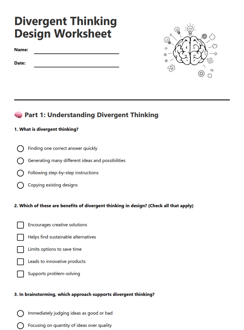 Divergent Thinking Design Worksheet