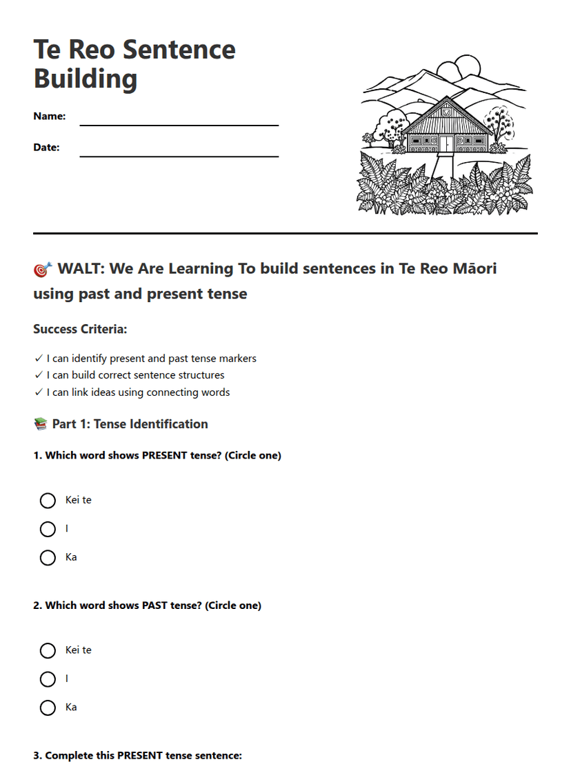 Te Reo Sentence Building
