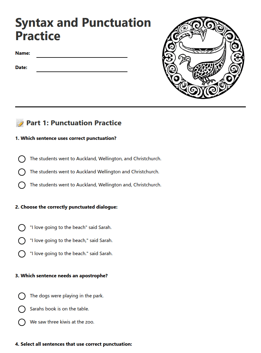 Syntax and Punctuation Practice worksheet preview