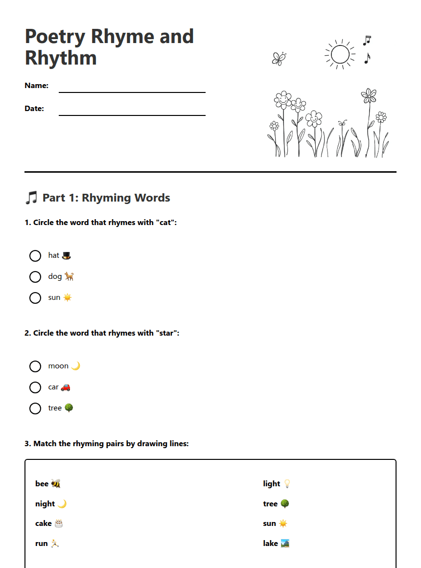 Poetry Rhyme and Rhythm worksheet preview