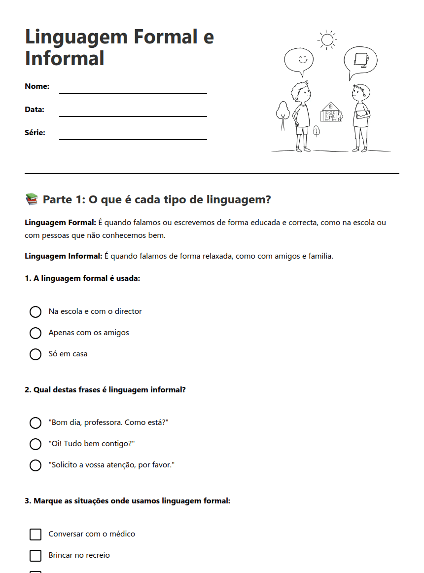 Linguagem Formal e Informal worksheet preview
