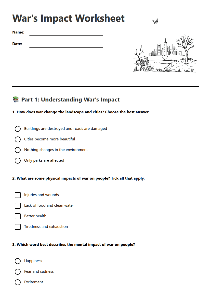 War's Impact Worksheet worksheet preview