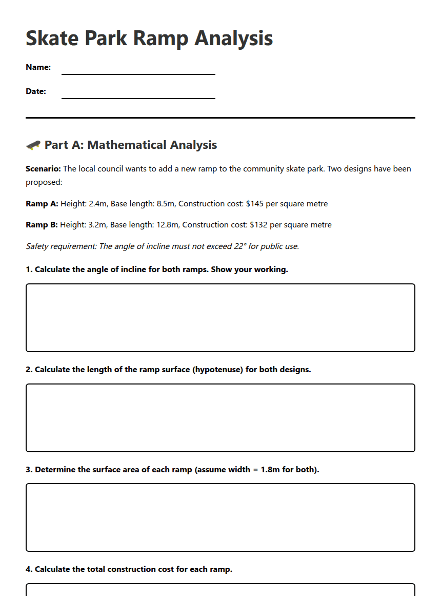 Skate Park Ramp Analysis worksheet preview