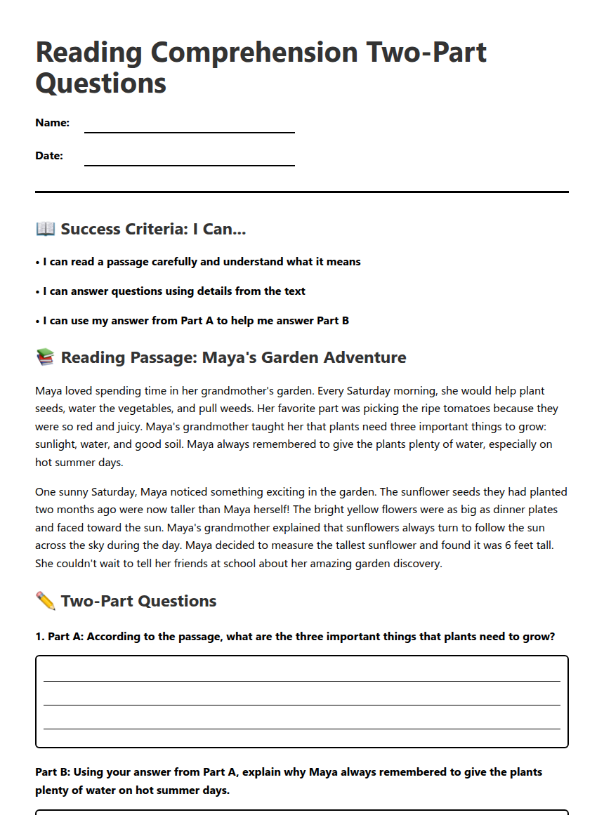 Reading Comprehension Two-Part Questions