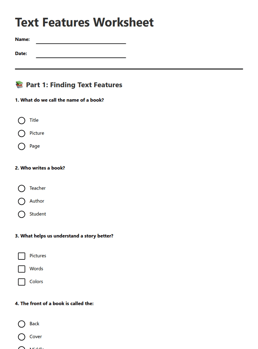 Text Features Worksheet