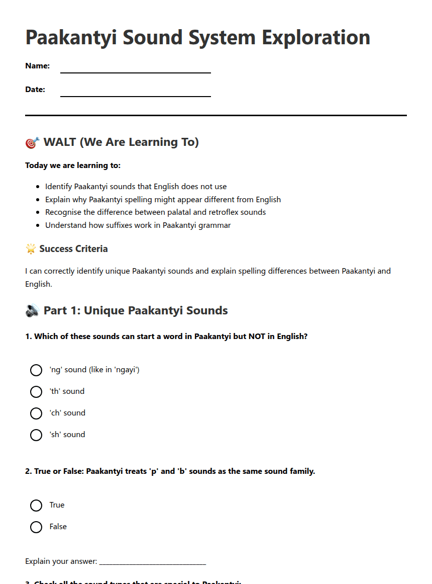 Paakantyi Sound System Exploration worksheet preview