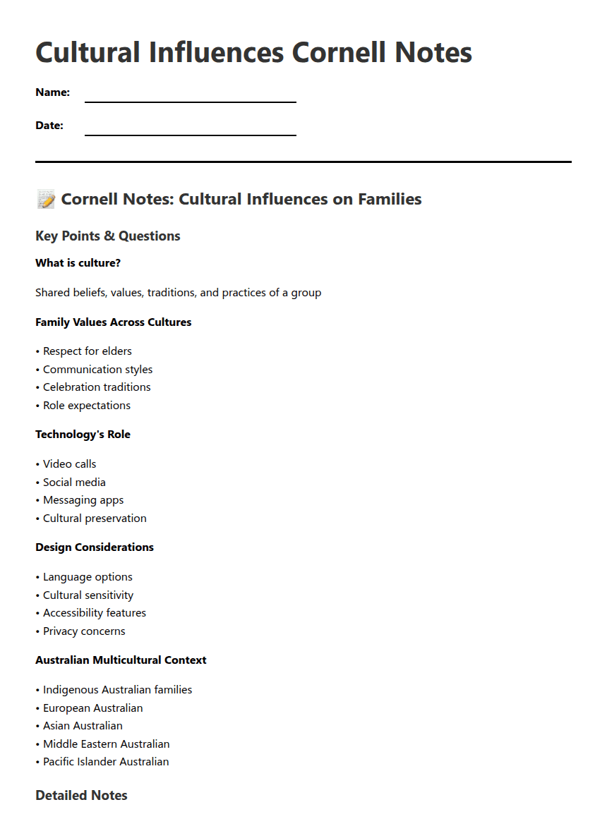 Cultural Influences Cornell Notes worksheet preview