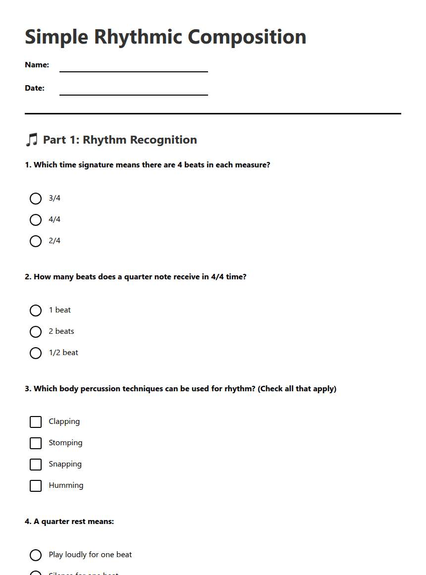 Simple Rhythmic Composition worksheet preview