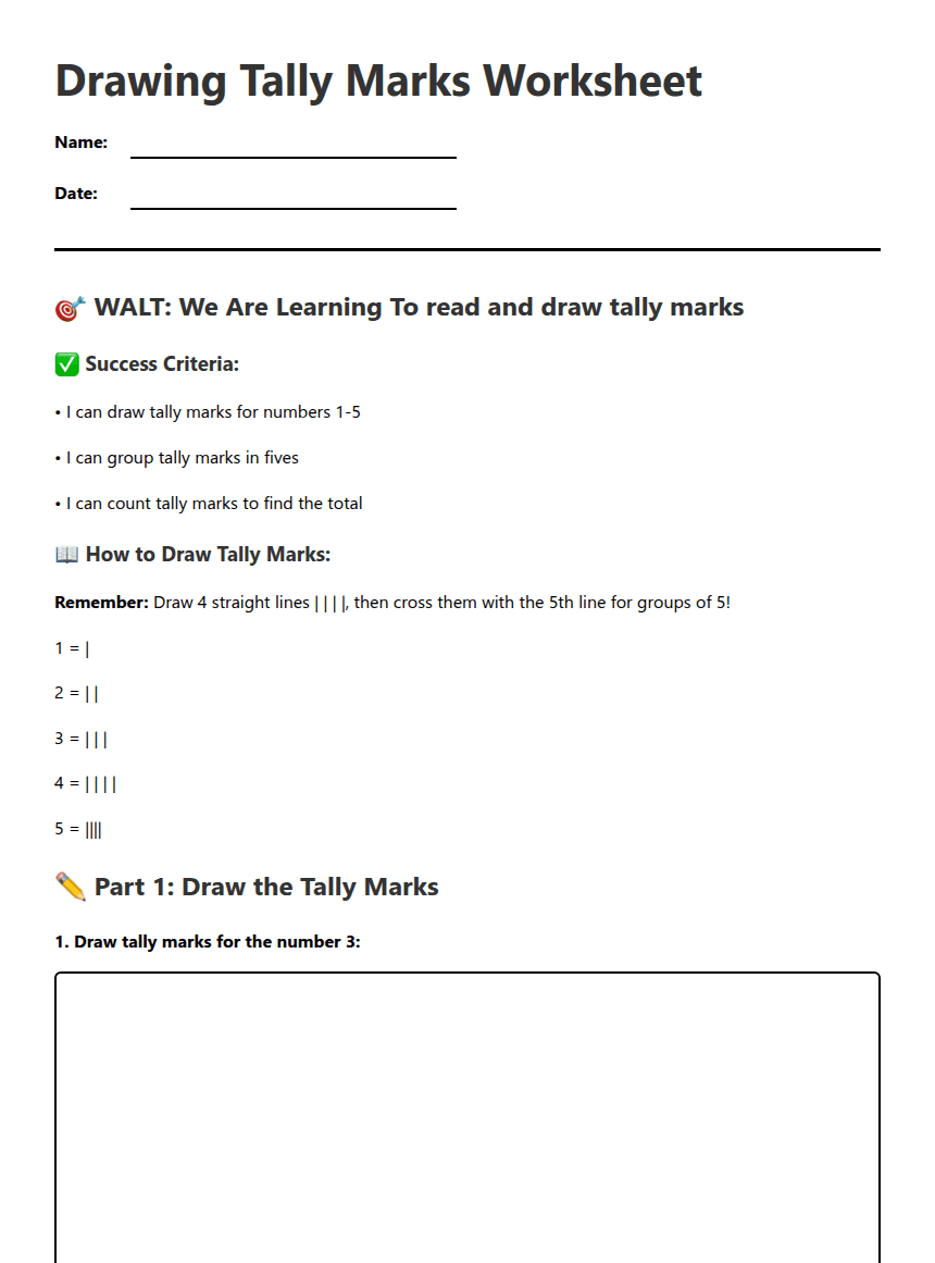 Drawing Tally Marks Worksheet worksheet preview
