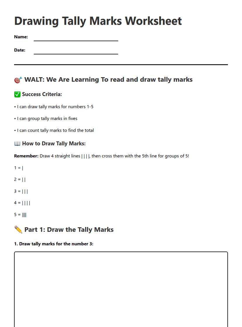 Drawing Tally Marks Worksheet