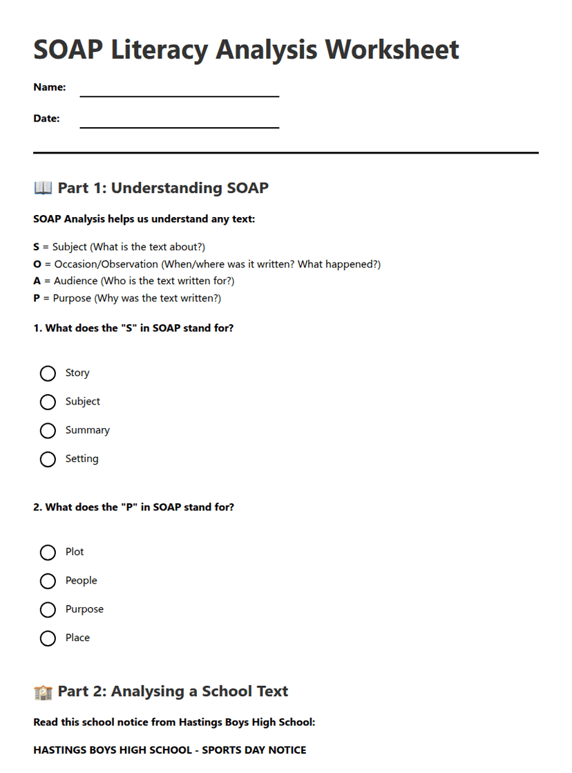 SOAP Literacy Analysis Worksheet